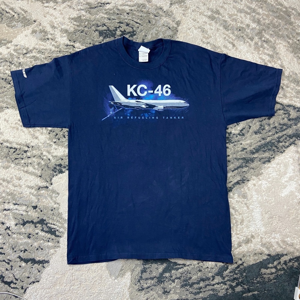 Boeing T Shirt Mens Large Navy Blue Graphic KC-46 Pegasus Air Refueling Tanker